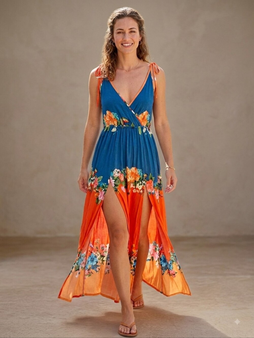 FARM Rio Tropical Colorblock Floral Tie-Strap Maxi Dress - Size M